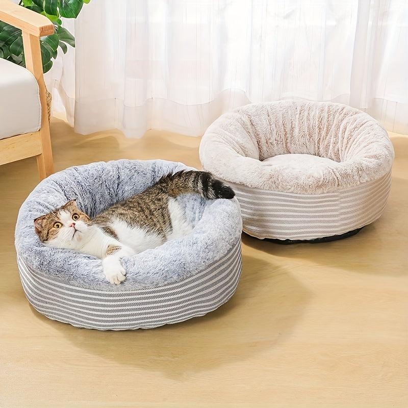 Warm Cat Bed House Round Cats Bed Sleeping Mat Plush Semi enclosed Cat Nest