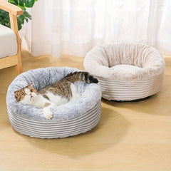 Warm Cat Bed House Round Cats Bed Sleeping Mat Plush Semi enclosed Cat Nest