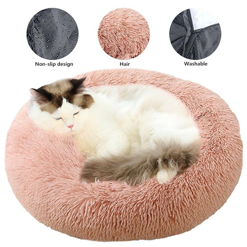 Thickened Velvet Donut Cat Bed - Warm Sleeping Bed for Indoor Cats