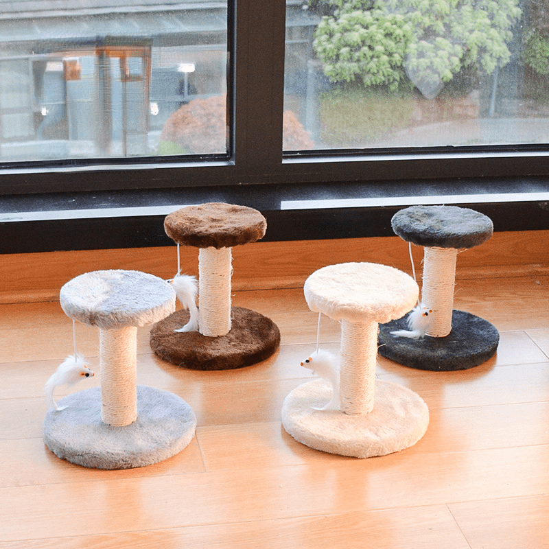 Interactive Cat Tower Scratching Post with Hanging Mouse