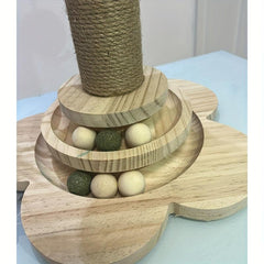 Wood Cat Scratching Post with Hanging Ball & Turntable