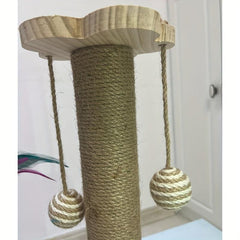 Wood Cat Scratching Post with Hanging Ball & Turntable