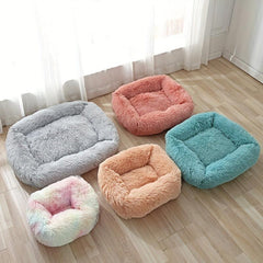 Long Plush Square Dog Bed for Little Medium Large Dog