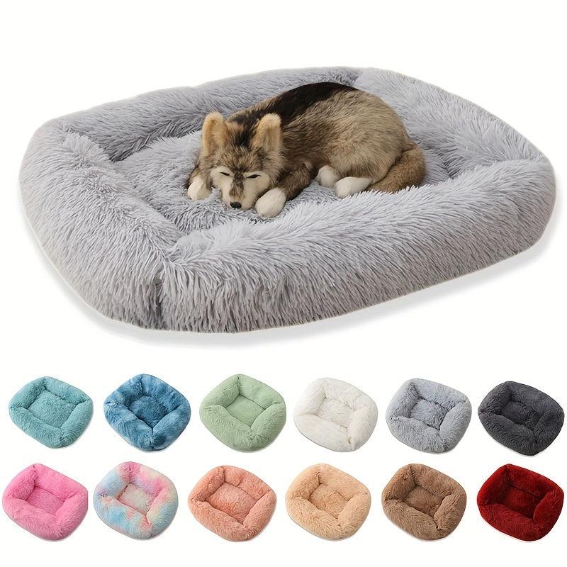 Long Plush Square Dog Bed for Little Medium Large Dog
