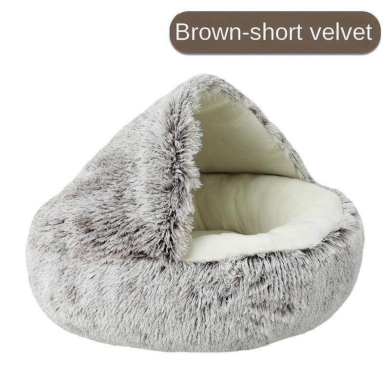 Soft Plush Cat Bed Cave With Hooded Thickened Pet Bed Semi enclosed Cat Nest