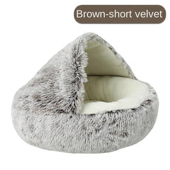Soft Plush Cat Bed Cave With Hooded Thickened Pet Bed Semi enclosed Cat Nest