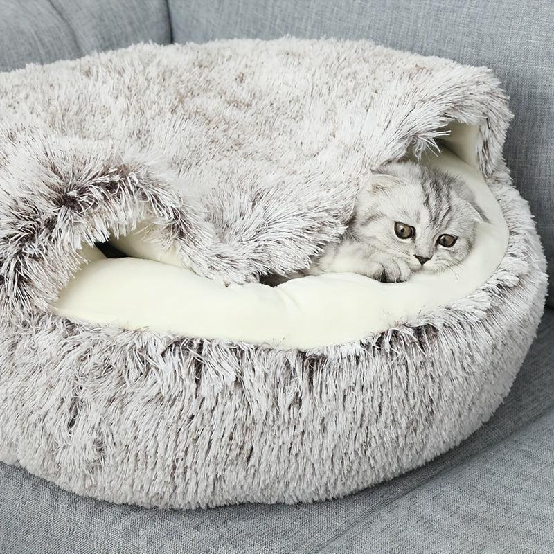 Soft Plush Cat Bed Cave With Hooded Thickened Pet Bed Semi enclosed Cat Nest