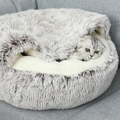 Soft Plush Cat Bed Cave With Hooded Thickened Pet Bed Semi enclosed Cat Nest