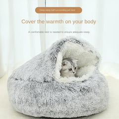 Soft Plush Cat Bed Cave With Hooded Thickened Pet Bed Semi enclosed Cat Nest