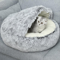 Soft Plush Cat Bed Cave With Hooded Thickened Pet Bed Semi enclosed Cat Nest