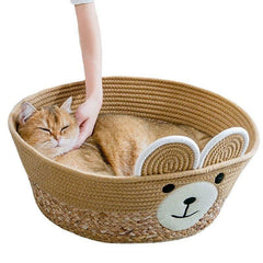 Woven Rattan Rope Cat Bed Semi Enclosed Cat Nest