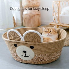 Woven Rattan Rope Cat Bed Semi Enclosed Cat Nest