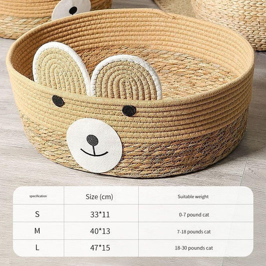 Woven Rattan Rope Cat Bed Semi Enclosed Cat Nest