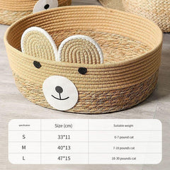 Woven Rattan Rope Cat Bed Semi Enclosed Cat Nest