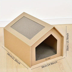 Durable Pet Cardboard House with Enclosed Villa & Claw Scratching Board