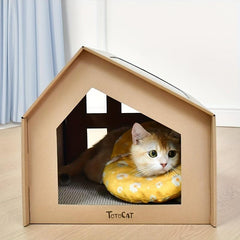 Durable Pet Cardboard House with Enclosed Villa & Claw Scratching Board