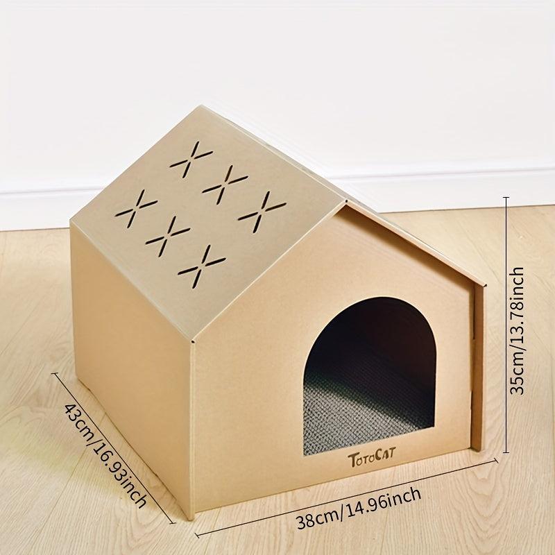 Durable Pet Cardboard House with Enclosed Villa & Claw Scratching Board