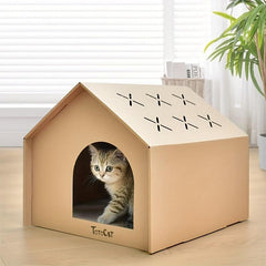 Durable Pet Cardboard House with Enclosed Villa & Claw Scratching Board