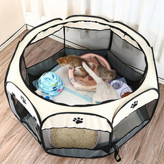 Foldable Pet Playpen with Mesh Window & Top Cover