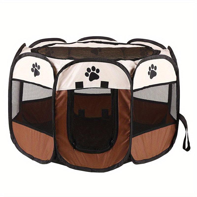 Foldable Pet Playpen with Mesh Window & Top Cover