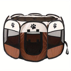 Foldable Pet Playpen with Mesh Window & Top Cover