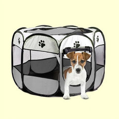 Foldable Pet Playpen with Mesh Window & Top Cover