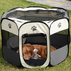 Foldable Pet Playpen with Mesh Window & Top Cover