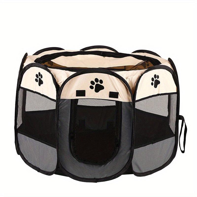 Foldable Pet Playpen with Mesh Window & Top Cover