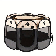 Foldable Pet Playpen with Mesh Window & Top Cover