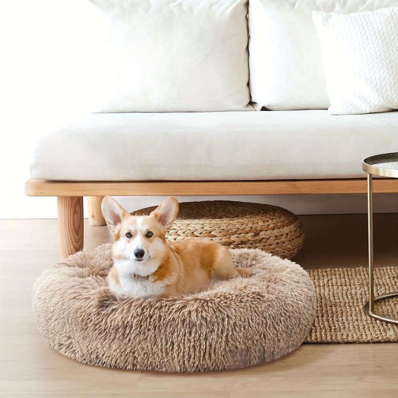 Soft Dog Bed Calming Donut Cuddler Cozy Pet Bed Cushion Washable Pet Nest