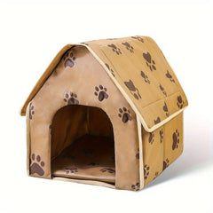 Foldable Pet House Paw Print Thermal Cat Cave Bed Cat Nest