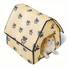 Foldable Pet House Paw Print Thermal Cat Cave Bed Cat Nest