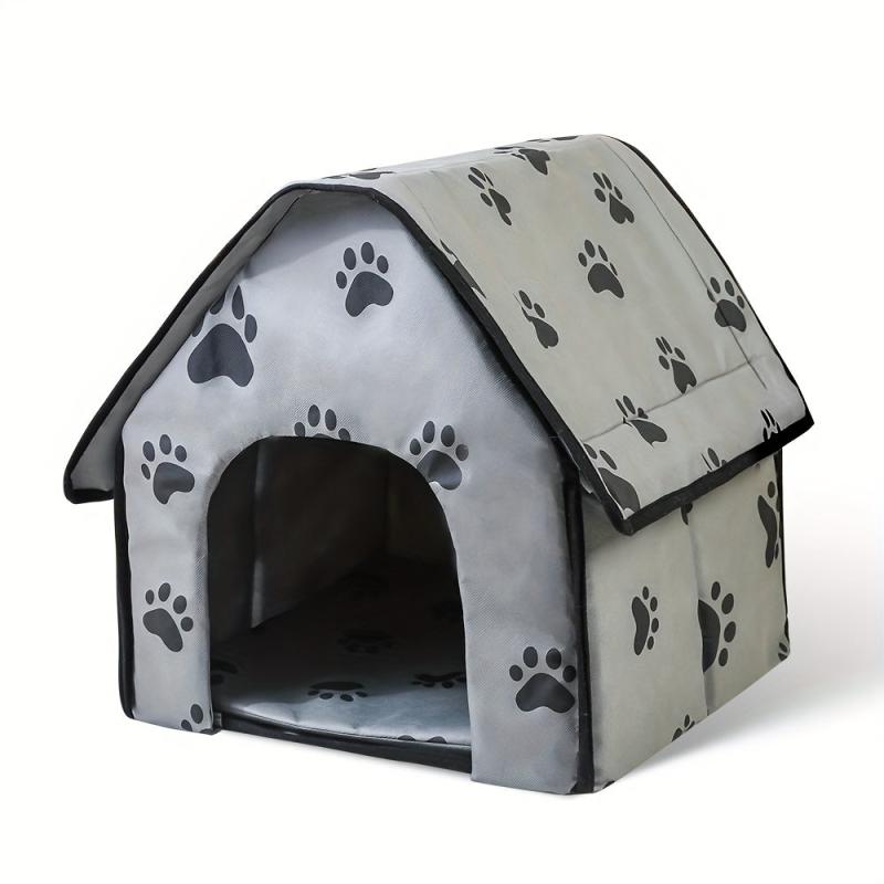 Foldable Pet House Paw Print Thermal Cat Cave Bed Cat Nest
