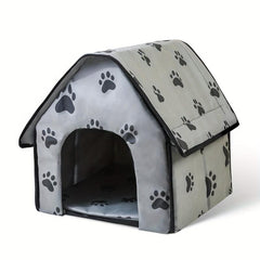 Foldable Pet House Paw Print Thermal Cat Cave Bed Cat Nest