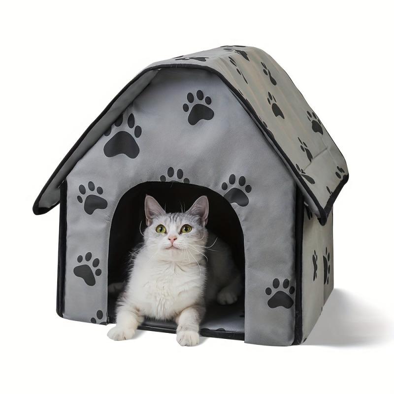 Foldable Pet House Paw Print Thermal Cat Cave Bed Cat Nest