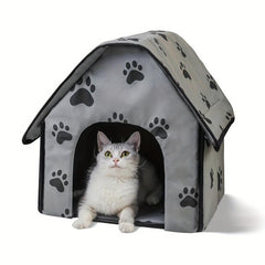 Foldable Pet House Paw Print Thermal Cat Cave Bed Cat Nest