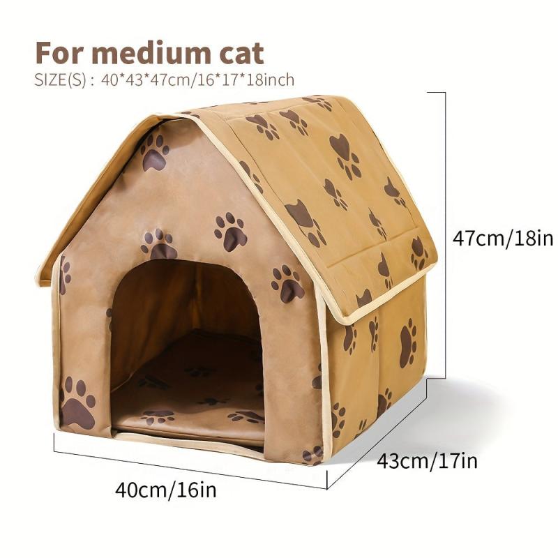 Foldable Pet House Paw Print Thermal Cat Cave Bed Cat Nest
