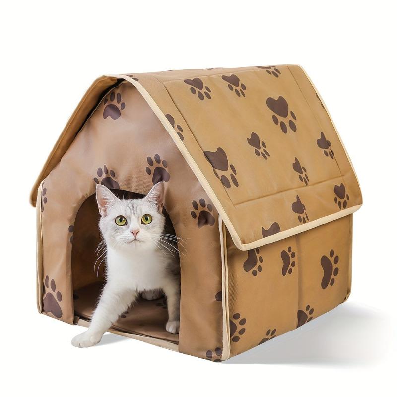 Foldable Pet House Paw Print Thermal Cat Cave Bed Cat Nest