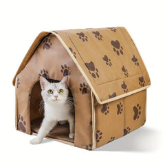 Foldable Pet House Paw Print Thermal Cat Cave Bed Cat Nest