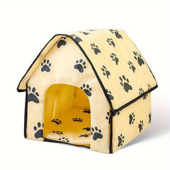Foldable Pet House Paw Print Thermal Cat Cave Bed Cat Nest