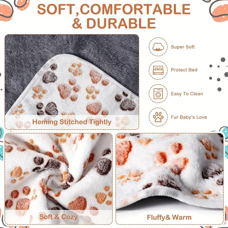 1pc Pet Cage Mat Dog Blanket Paw Print Fleece Blanket Warm Soft Sleeping Mat