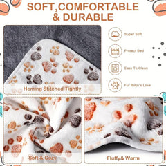 1pc Pet Cage Mat Dog Blanket Paw Print Fleece Blanket Warm Soft Sleeping Mat