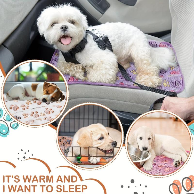 1pc Pet Cage Mat Dog Blanket Paw Print Fleece Blanket Warm Soft Sleeping Mat