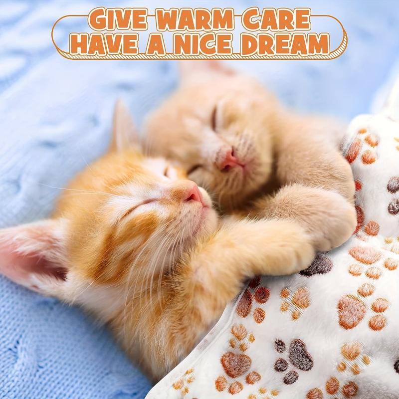 1pc Pet Cage Mat Dog Blanket Paw Print Fleece Blanket Warm Soft Sleeping Mat