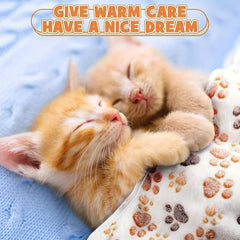 1pc Pet Cage Mat Dog Blanket Paw Print Fleece Blanket Warm Soft Sleeping Mat