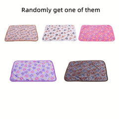 1pc Pet Cage Mat Dog Blanket Paw Print Fleece Blanket Warm Soft Sleeping Mat