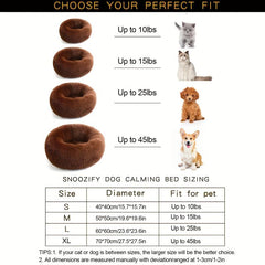 Round Plush Dog Nest Soft Calming Cushion Bed Cozy Donut Shape Pet Supplies