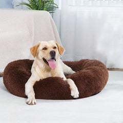 Round Plush Dog Nest Soft Calming Cushion Bed Cozy Donut Shape Pet Supplies