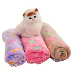 Coral Fleece Pet Blanket with Paw Pattern for Dogs and Cats