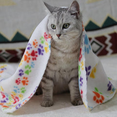 3pcs Pet Blanket Paw Print Warm Dog Cat Fleece Blankets